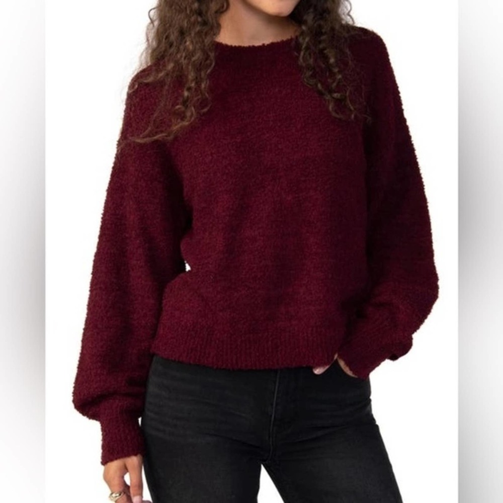 Sanctuary Red Fuzzy Knit Long Sleeve Crewneck Pullover Sweater Size M New